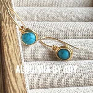 Turquoise Gold Earrings with Blue Accents